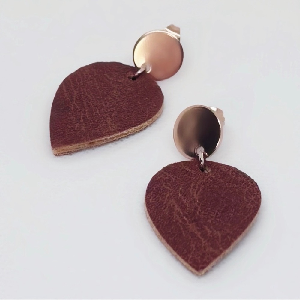 Artisan Handcrafted 10k Rose Gold Plated
Sterling Silver Faux Leather Earrings! - Picture 2 of 10